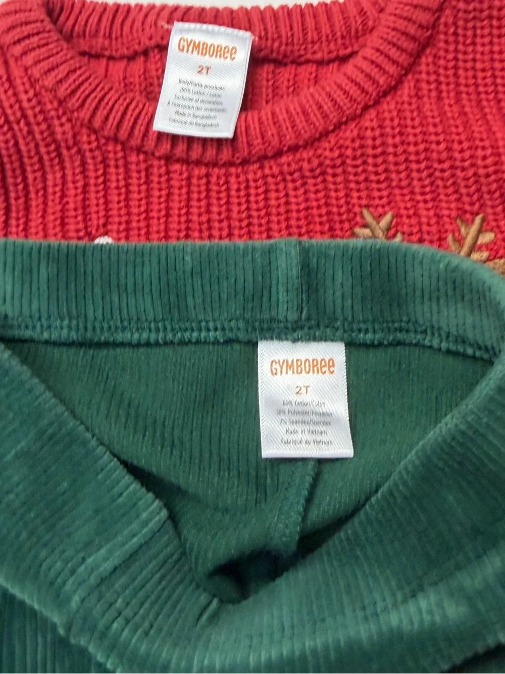 Gymboree Christmas Holiday Santa Red Sweater Green Velour Leggings Outfit